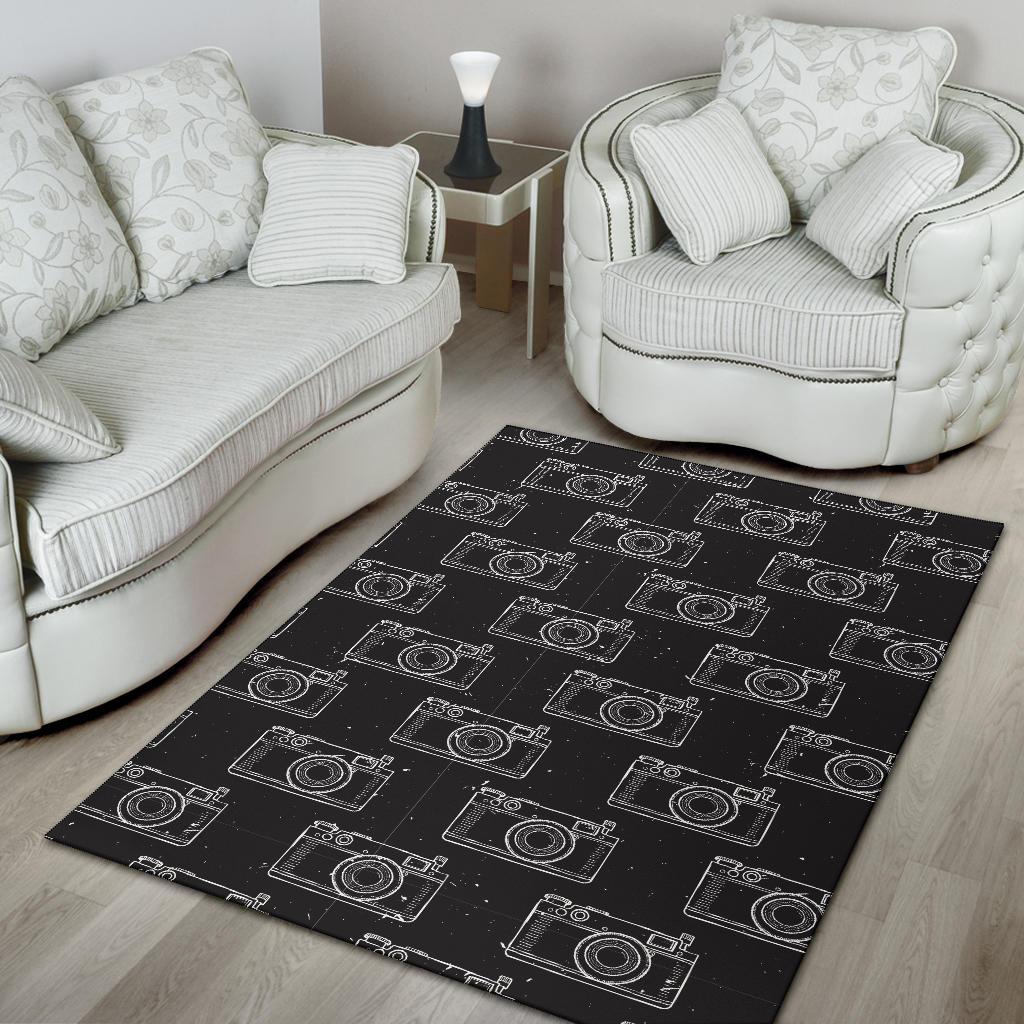 Black Camera Print Pattern Floor Mat-grizzshop