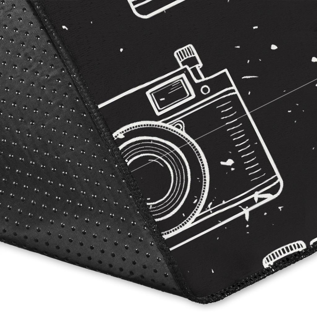 Black Camera Print Pattern Floor Mat-grizzshop