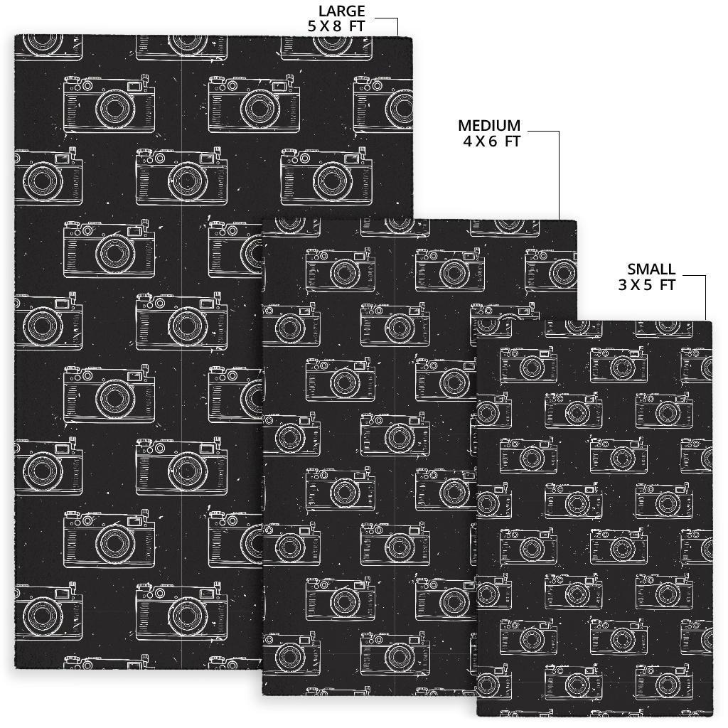 Black Camera Print Pattern Floor Mat-grizzshop