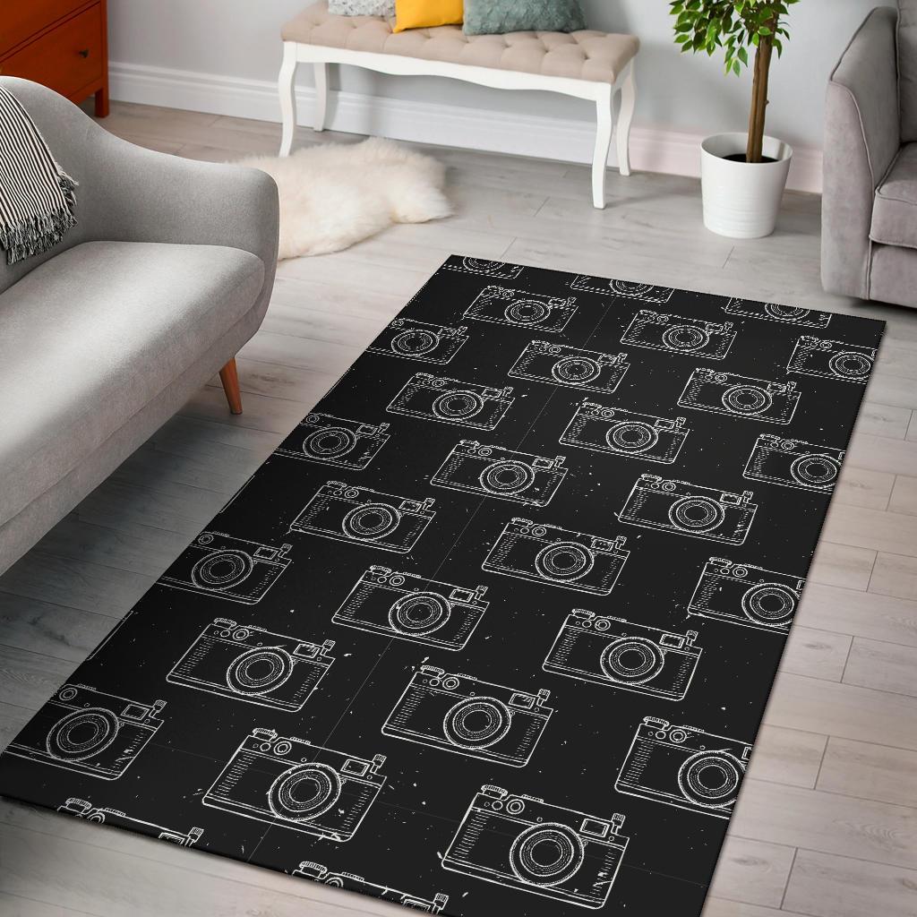 Black Camera Print Pattern Floor Mat-grizzshop