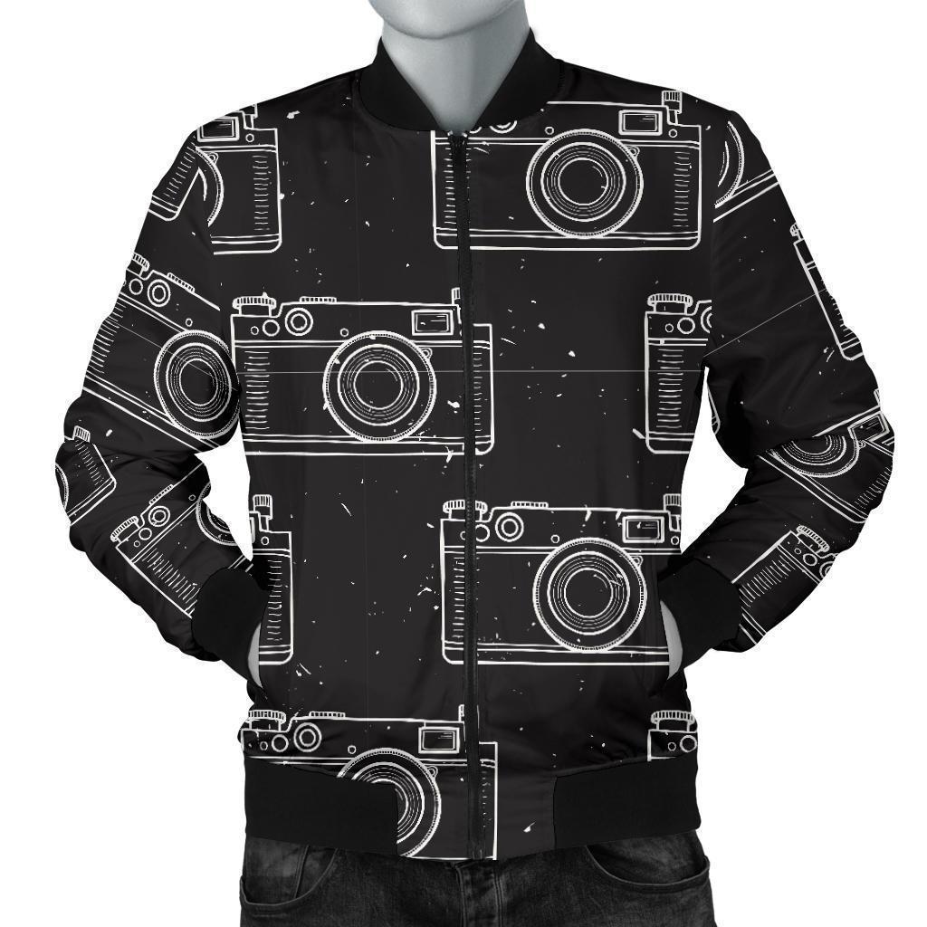 Black Camera Print Pattern Men's Bomber Jacket-grizzshop