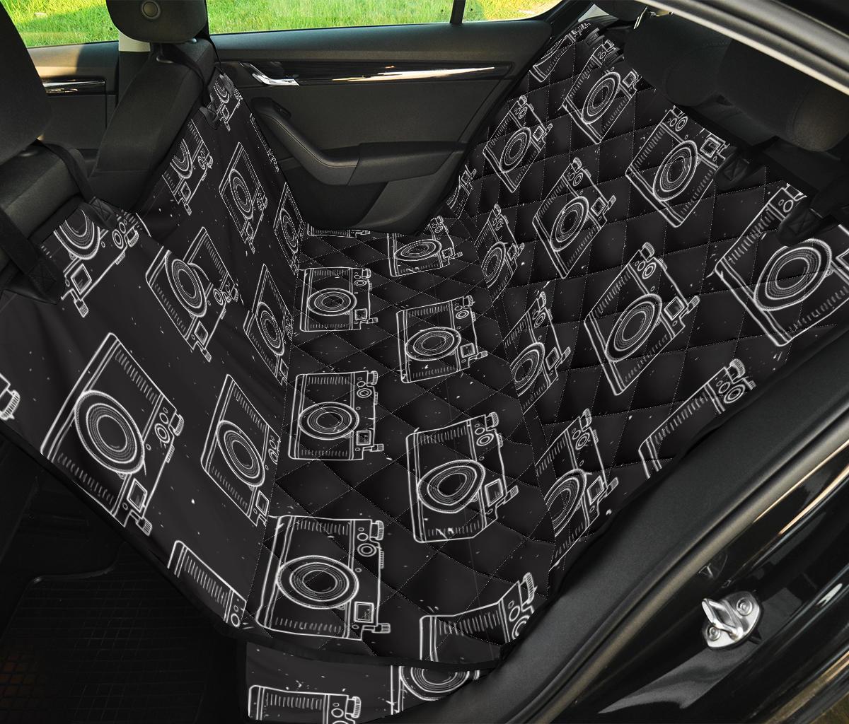 Black Camera Print Pattern Pet Car Seat Cover-grizzshop