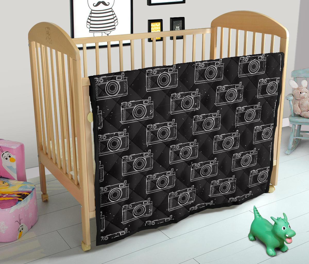 Black Camera Print Pattern Quilt-grizzshop