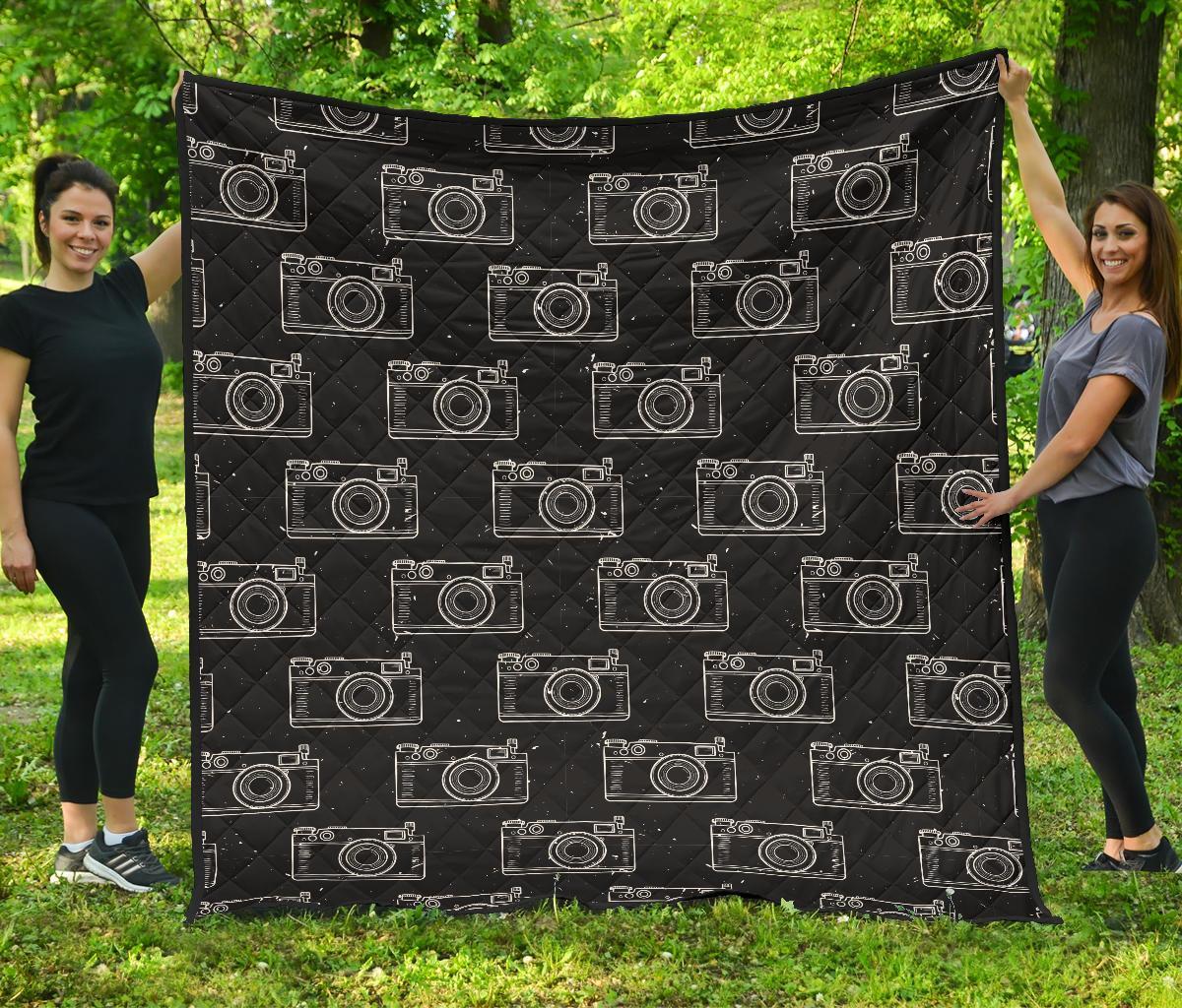 Black Camera Print Pattern Quilt-grizzshop