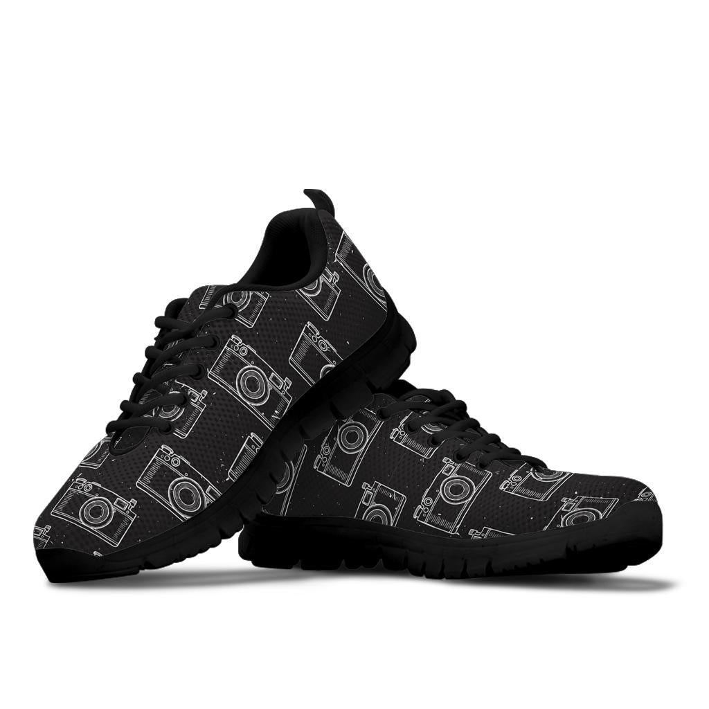 Black Camera Print Pattern Sneaker Shoes For Men Women-grizzshop