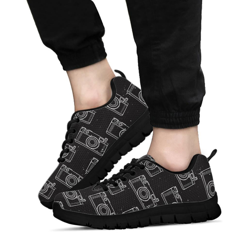 Black Camera Print Pattern Sneaker Shoes For Men Women-grizzshop