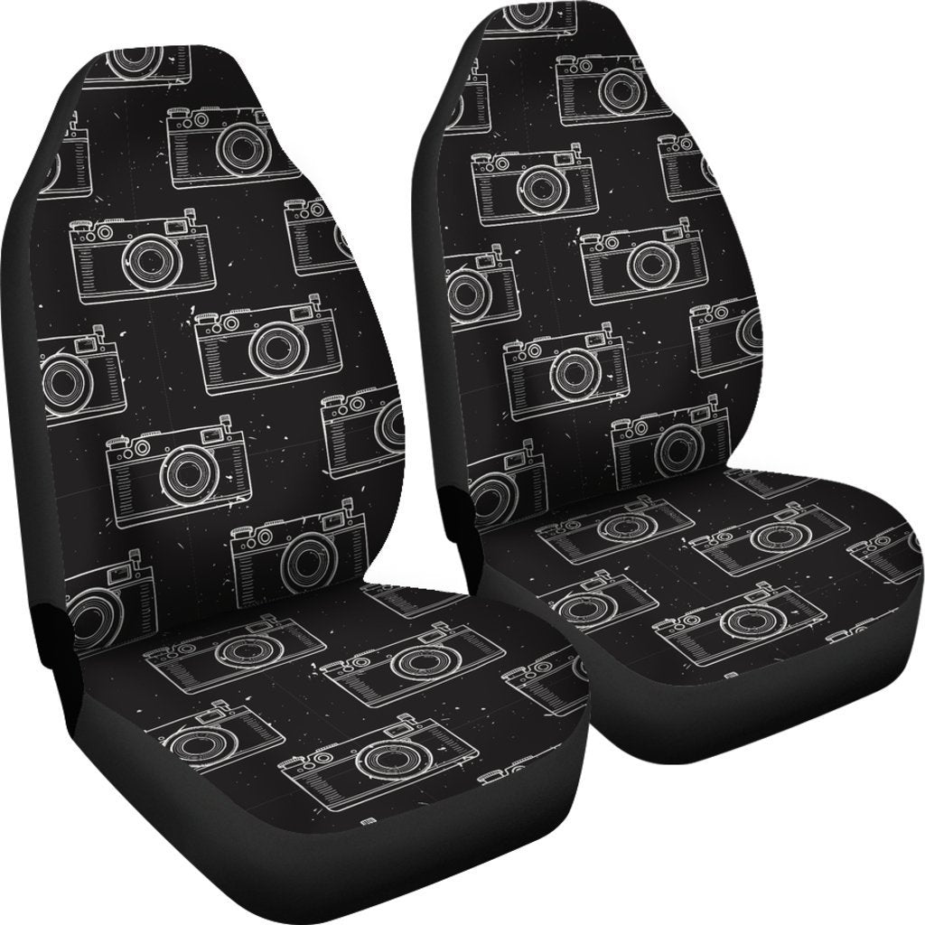 Black Camera Print Pattern Universal Fit Car Seat Covers-grizzshop