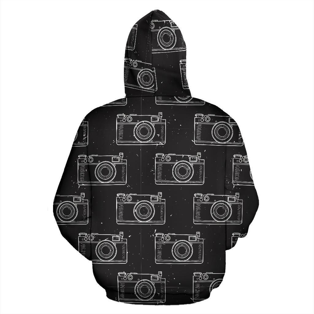 Black Camera Print Pattern Women Men Pullover Hoodie-grizzshop