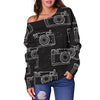 Black Camera Print Pattern Women Off Shoulder Sweatshirt-grizzshop