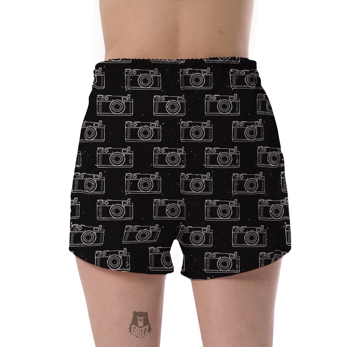 Black Camera Print Pattern Women's Shorts-grizzshop