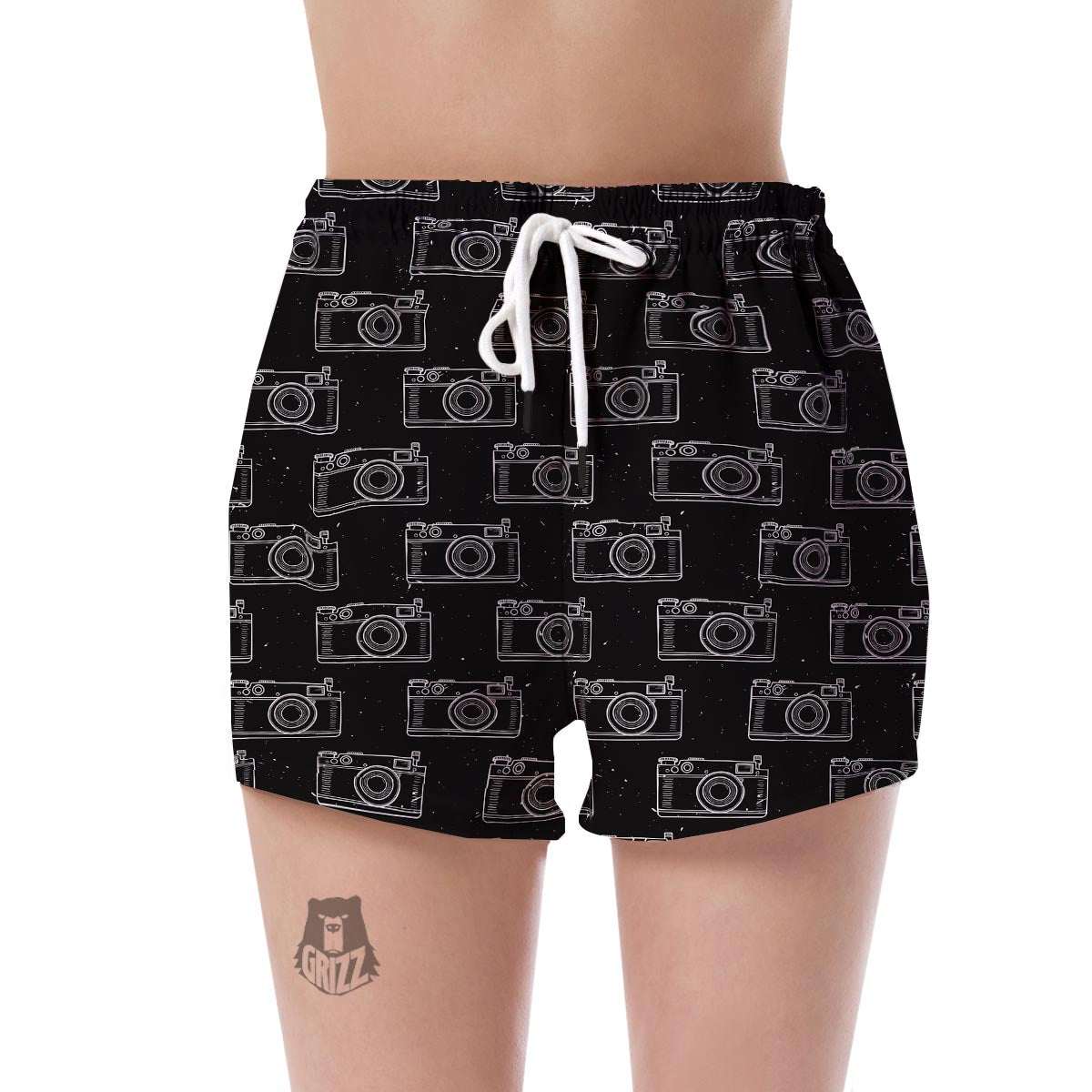 Black Camera Print Pattern Women's Shorts-grizzshop