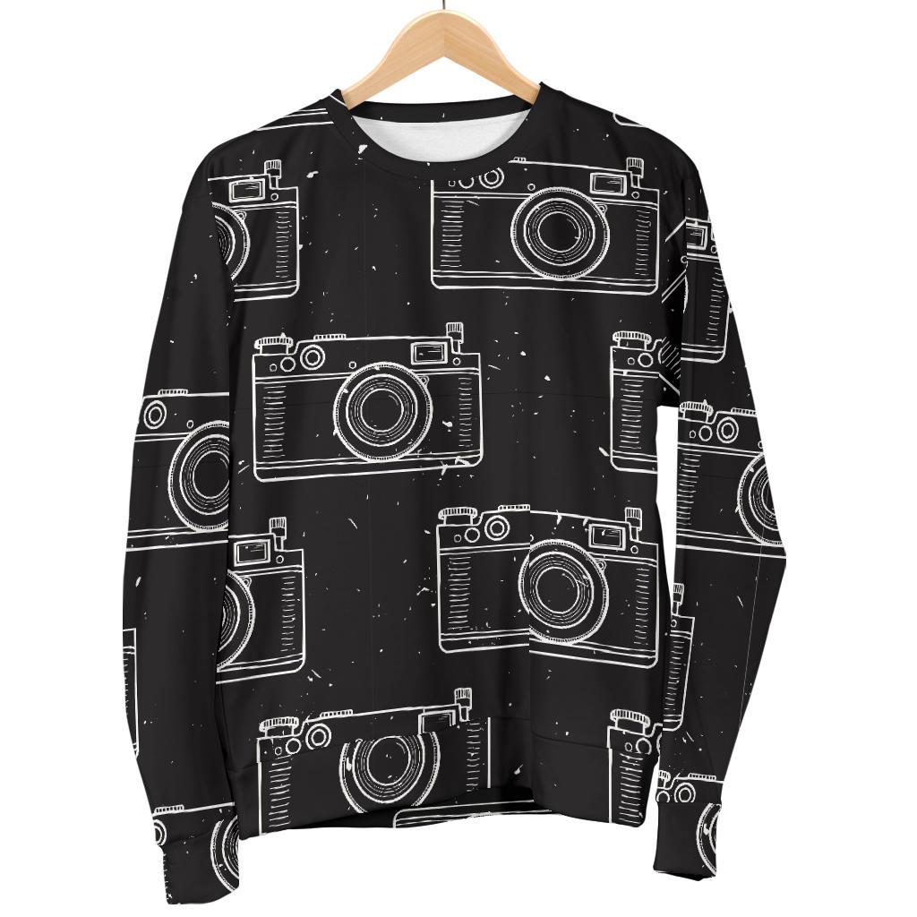 Black Camera Print Pattern Women's Sweatshirt-grizzshop