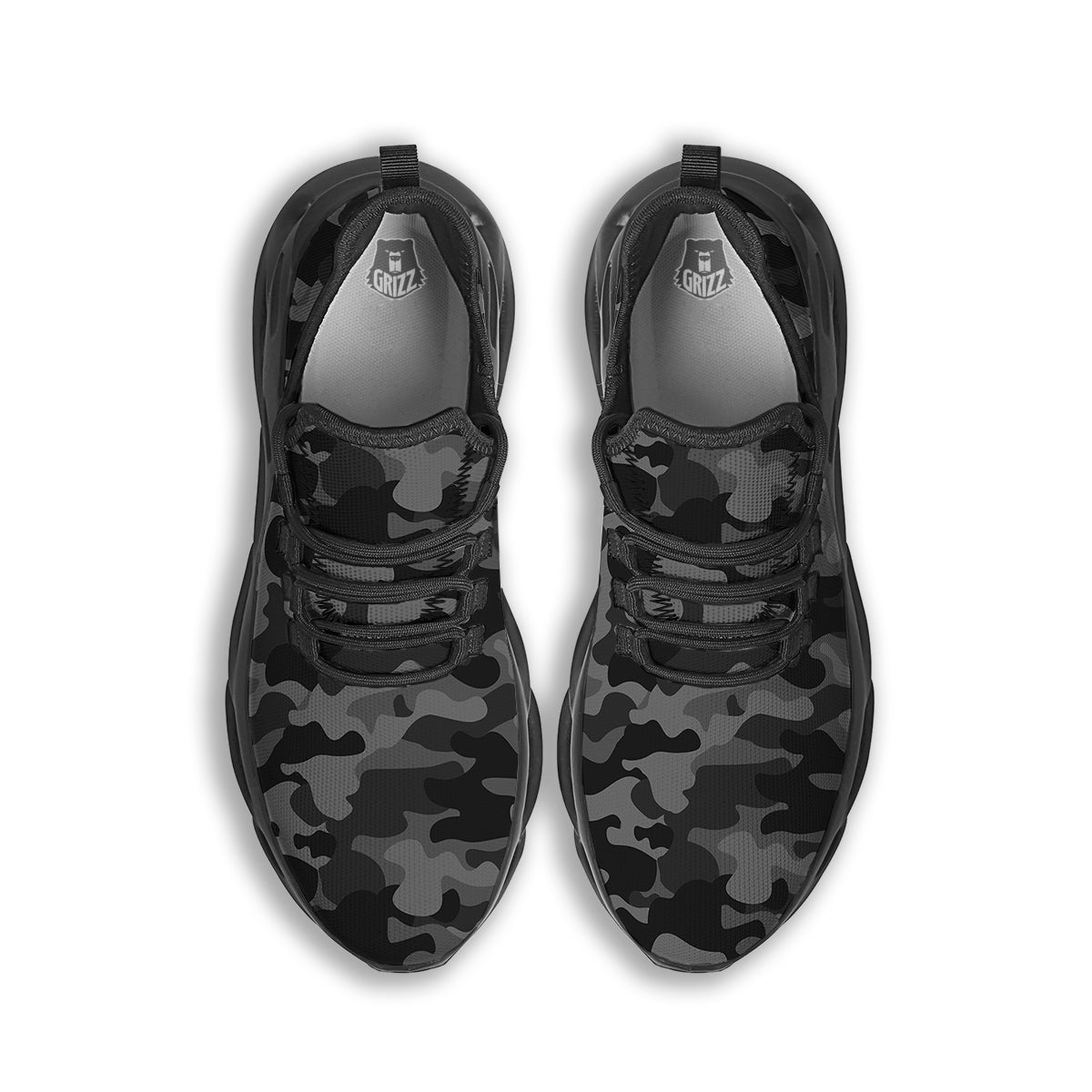 Black Camo And Camouflage Print Black Running Shoes-grizzshop