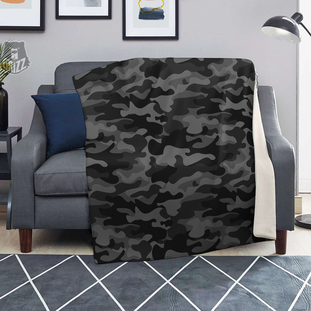 Black Camo And Camouflage Print Blanket-grizzshop