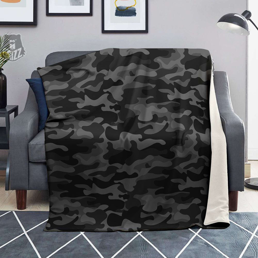 Black Camo And Camouflage Print Blanket-grizzshop