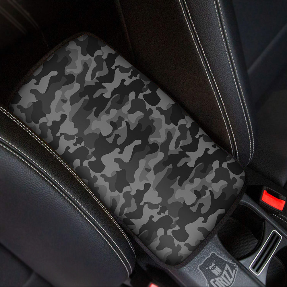 Black Camo And Camouflage Print Car Center Console Cover-grizzshop
