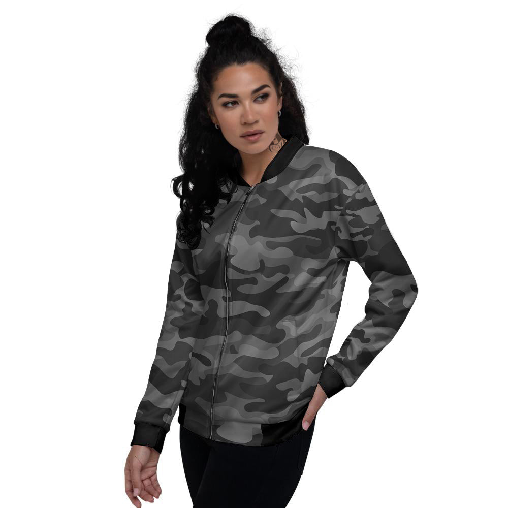 Black Camo And Camouflage Print Women's Bomber Jacket-grizzshop