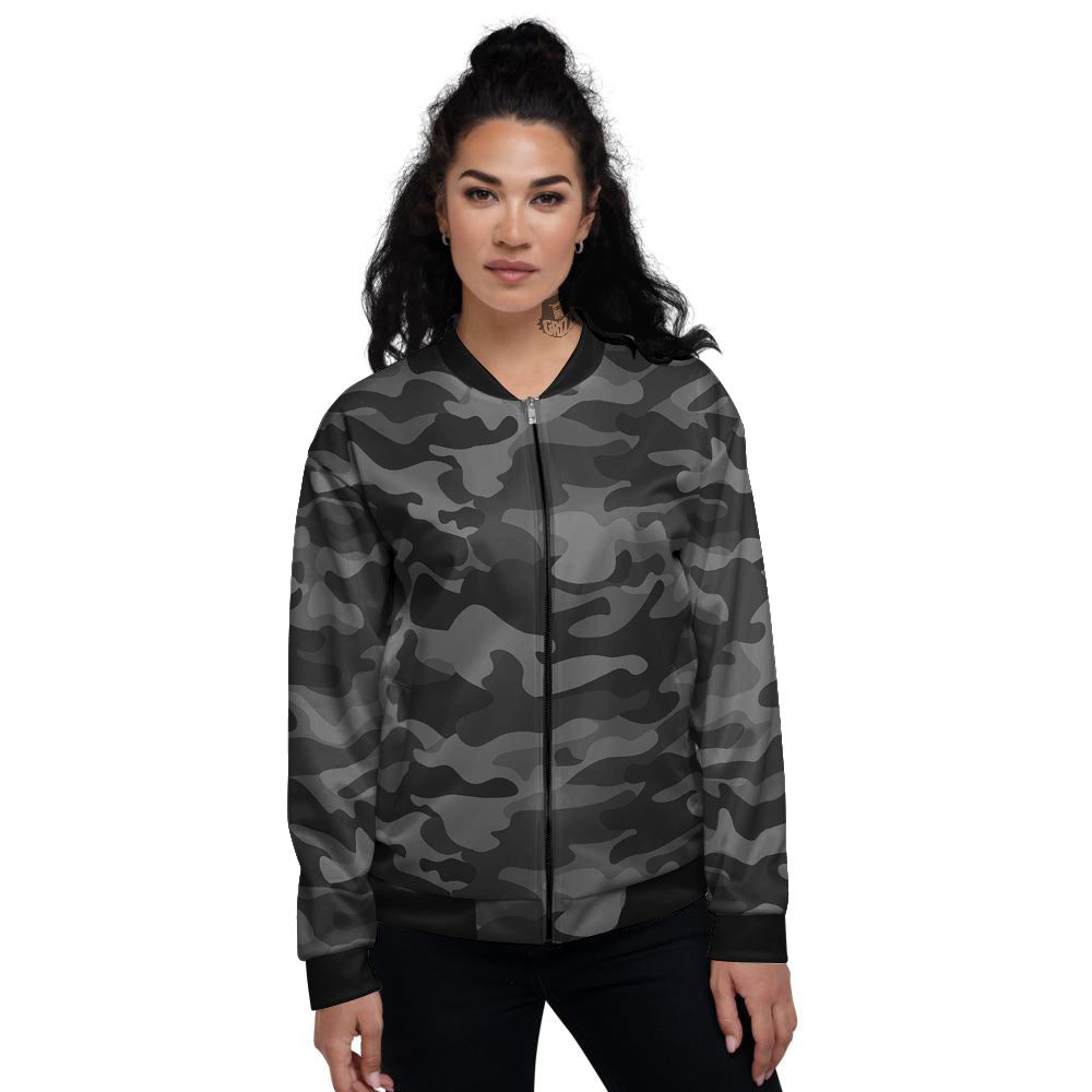 Black Camo And Camouflage Print Women's Bomber Jacket-grizzshop
