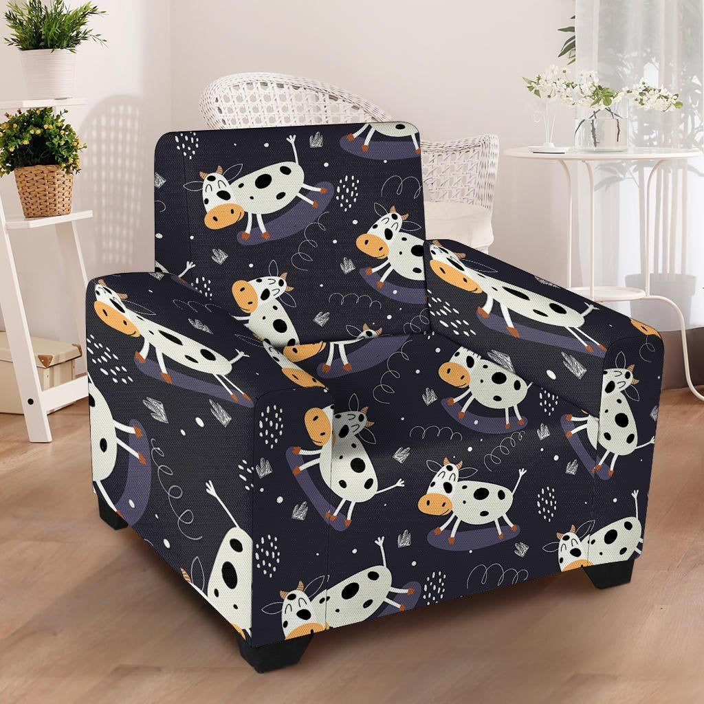 Black Cartoon Cow Print Armchair Cover-grizzshop