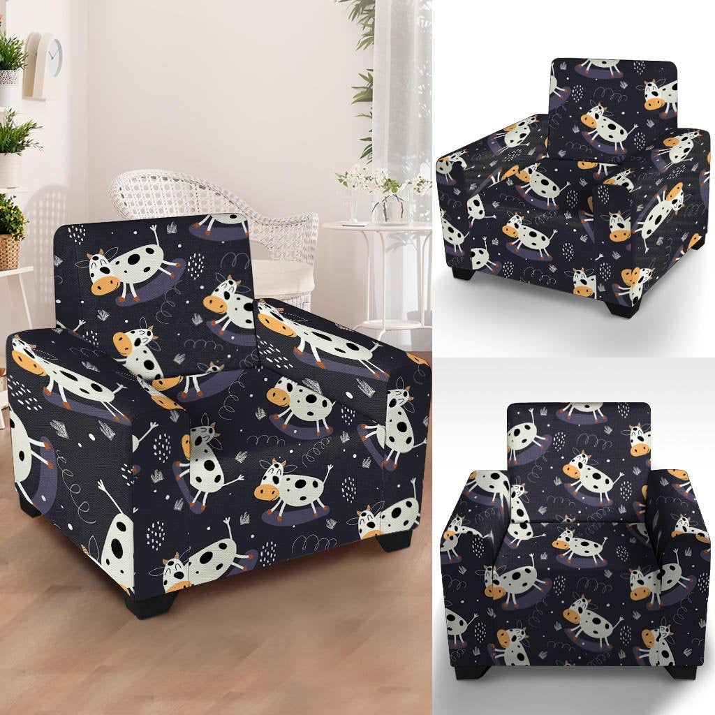 Black Cartoon Cow Print Armchair Cover-grizzshop