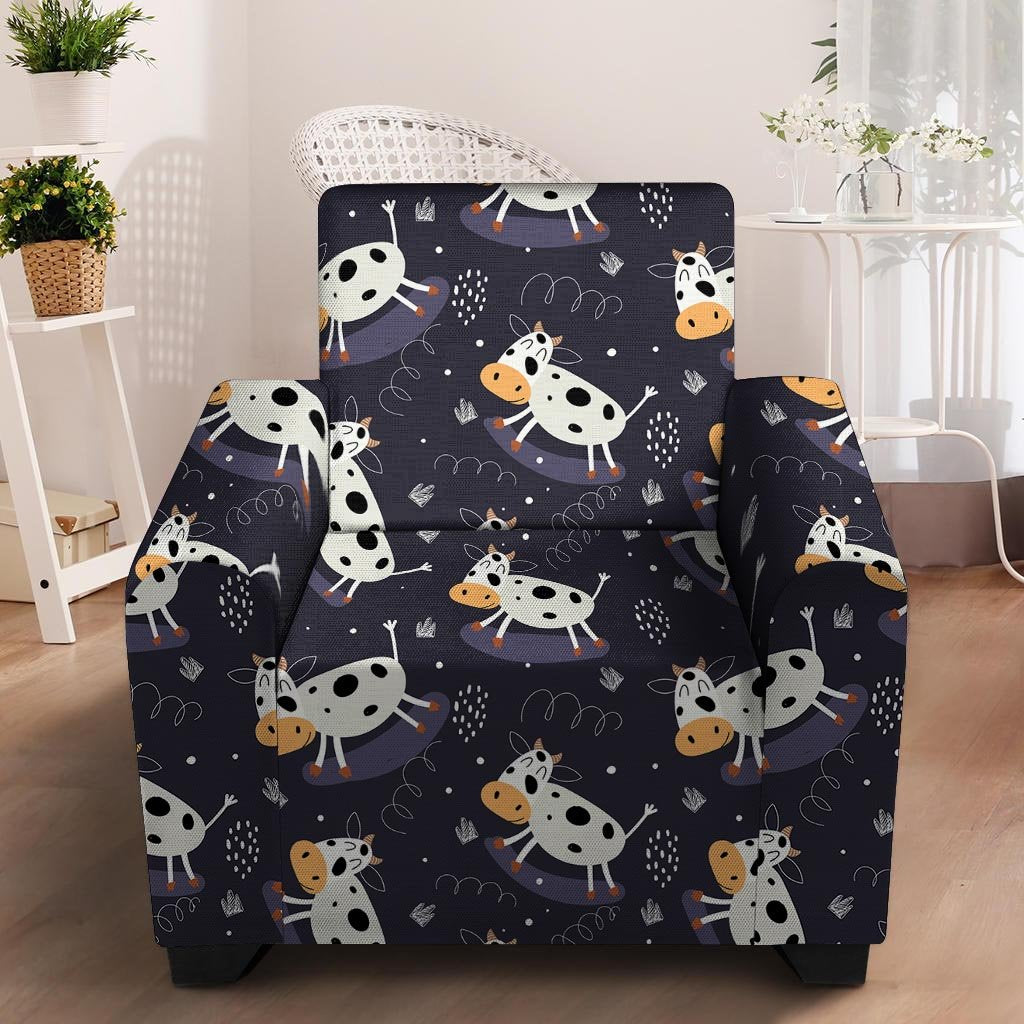 Black Cartoon Cow Print Armchair Cover-grizzshop