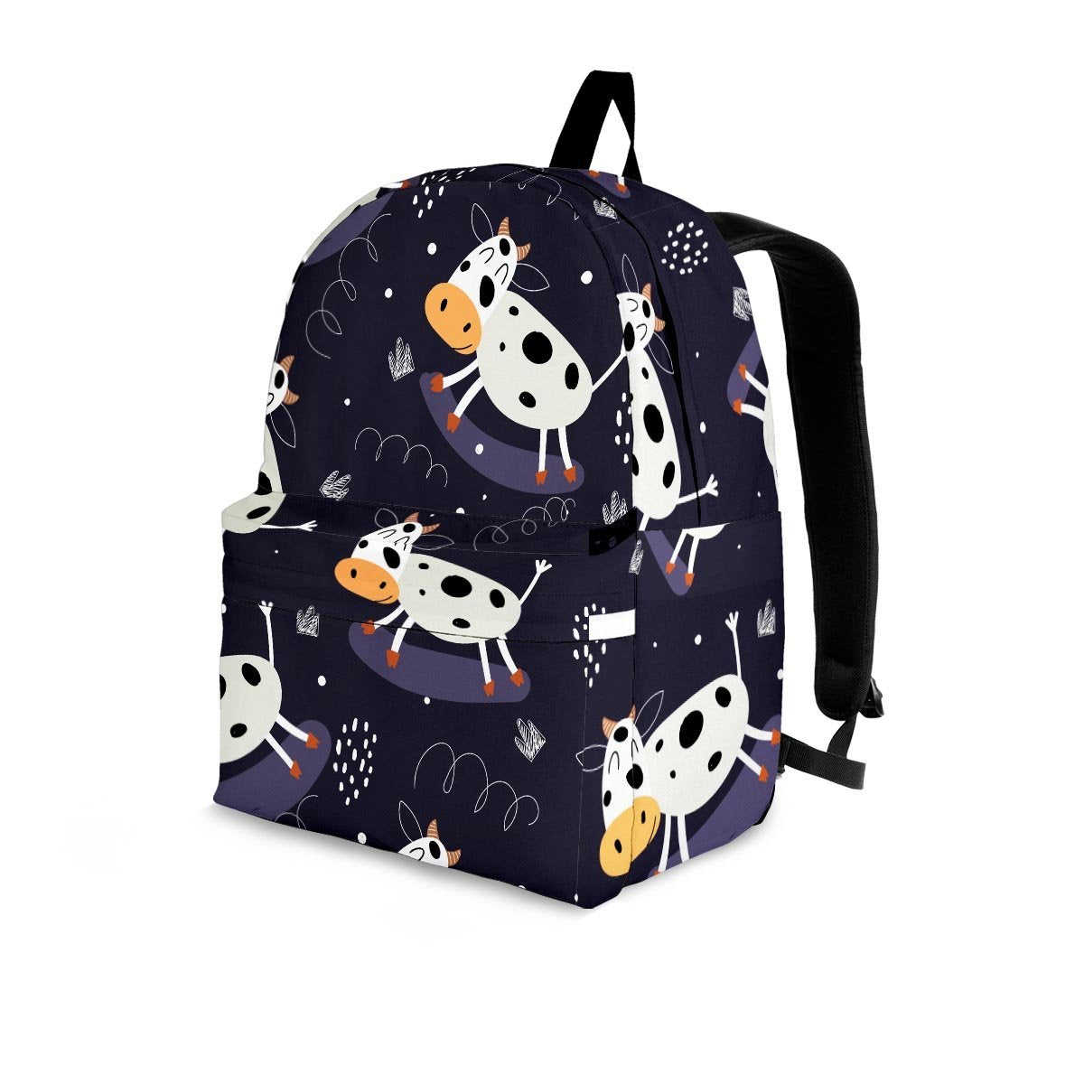 Black Cartoon Cow Print Backpack-grizzshop