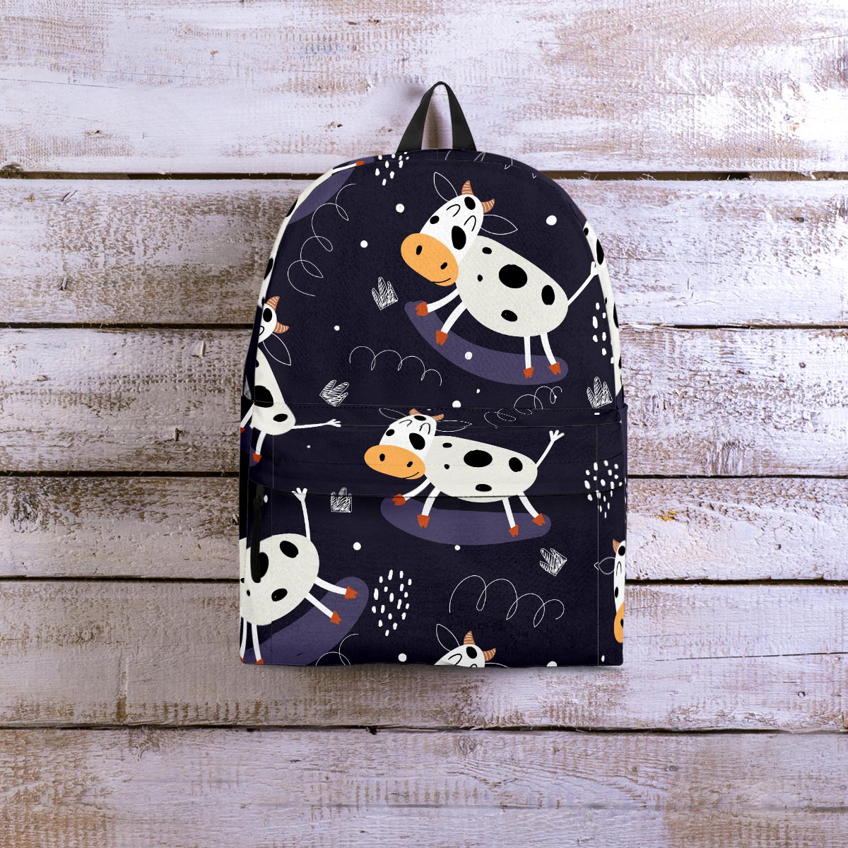 Black Cartoon Cow Print Backpack-grizzshop