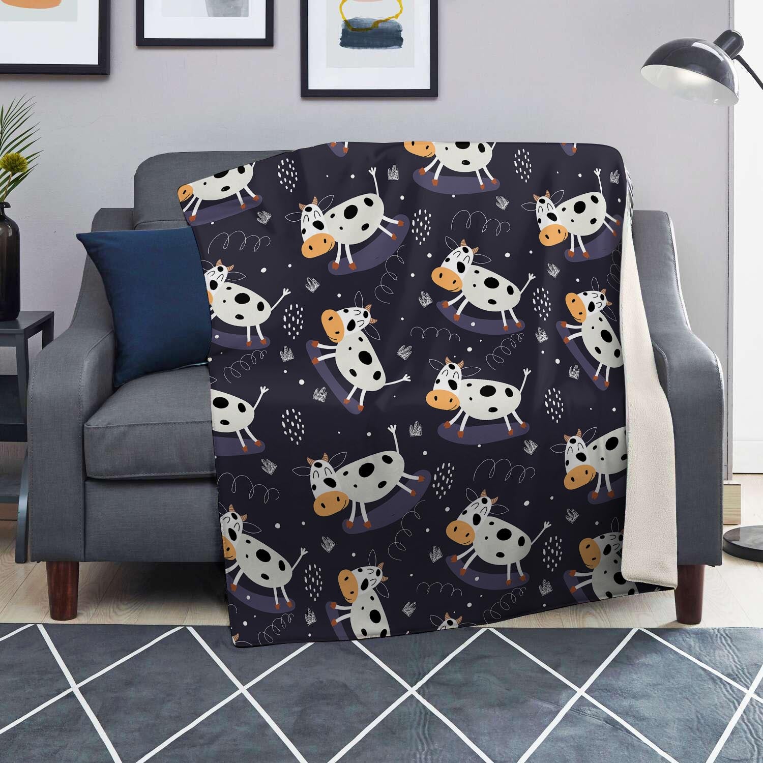 Black Cartoon Cow Print Blanket-grizzshop