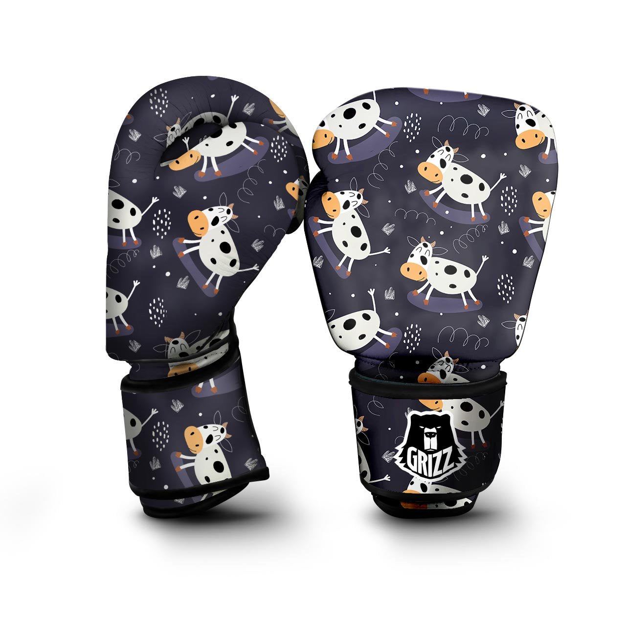 Black Cartoon Cow Print Boxing Gloves-grizzshop