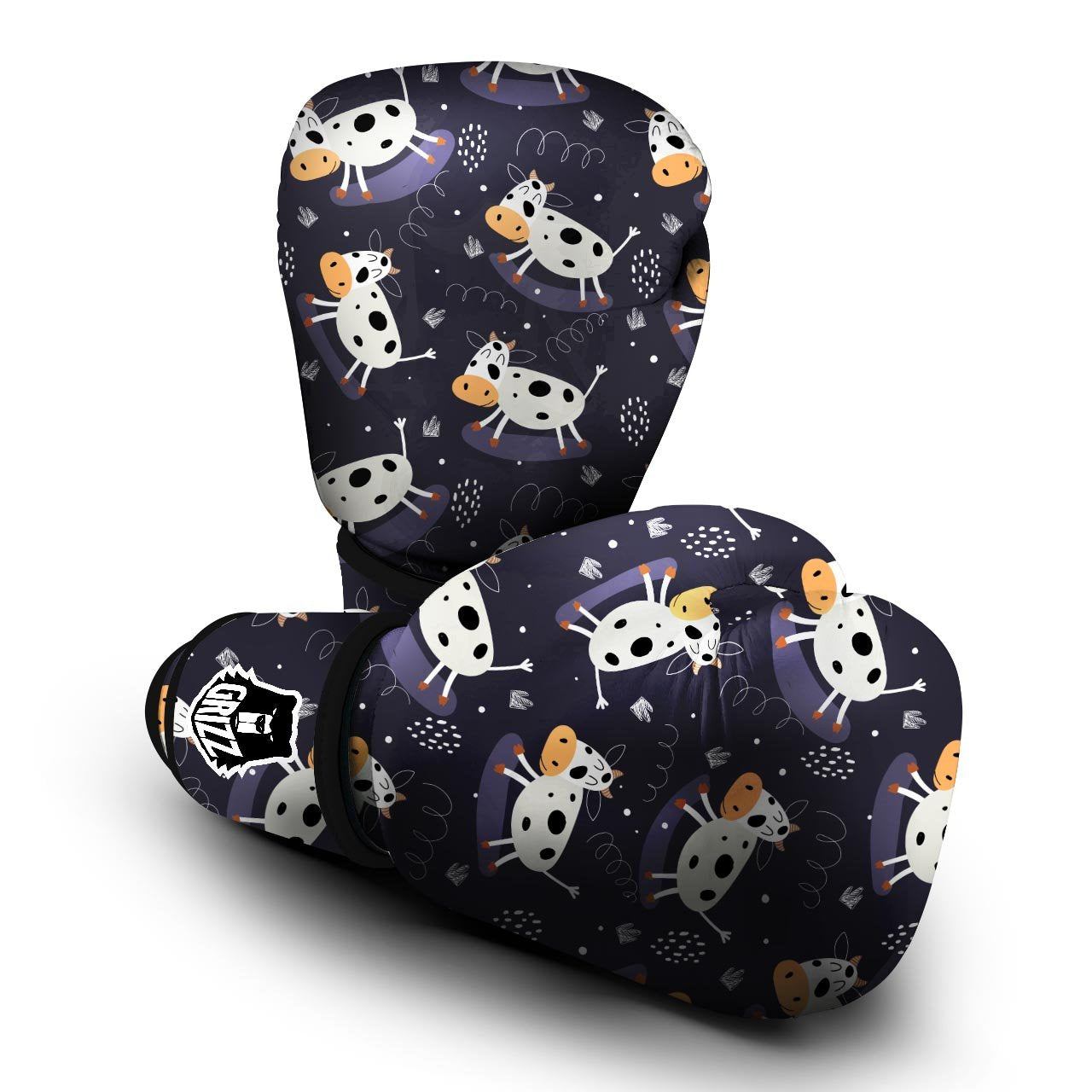 Black Cartoon Cow Print Boxing Gloves-grizzshop