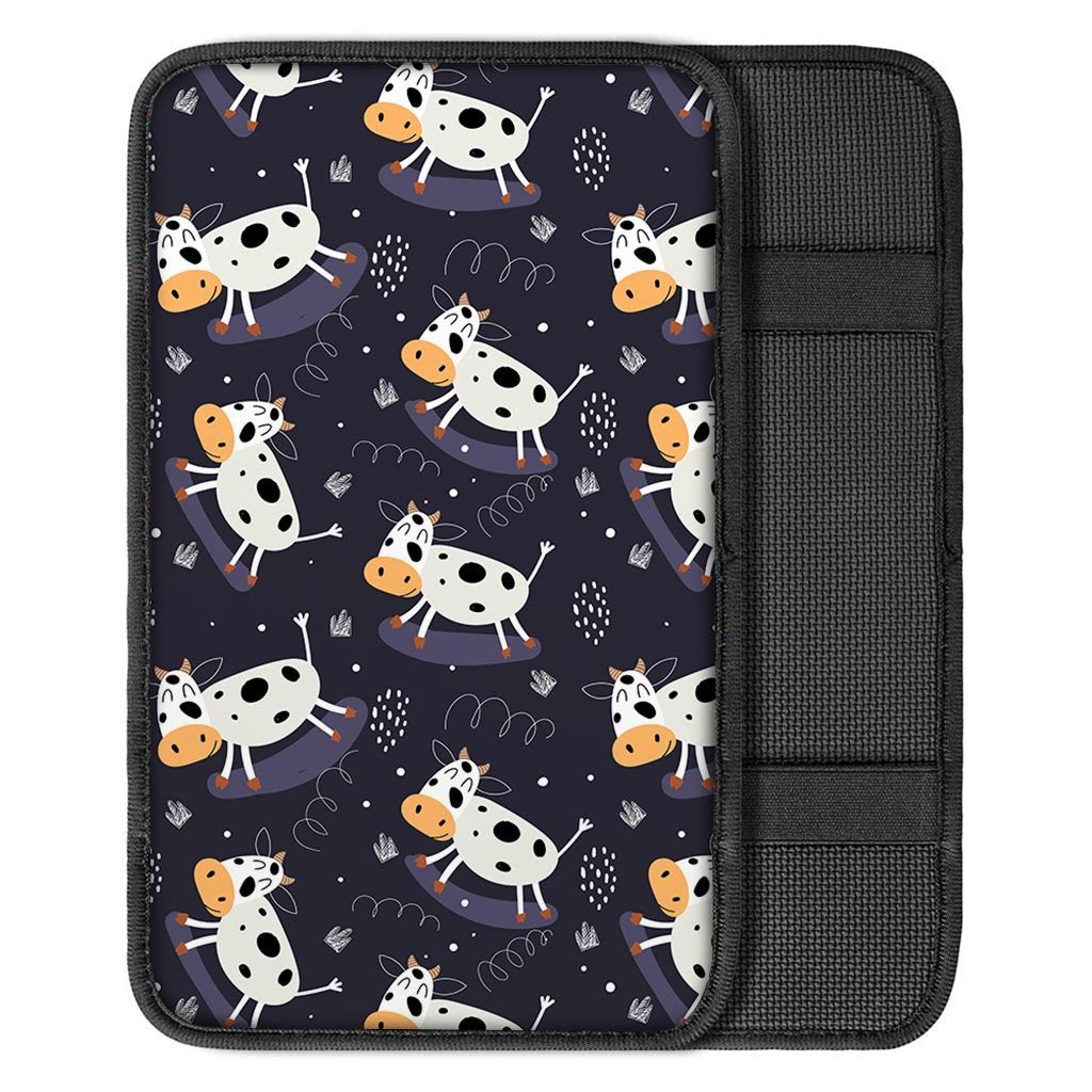 Black Cartoon Cow Print Car Console Cover-grizzshop