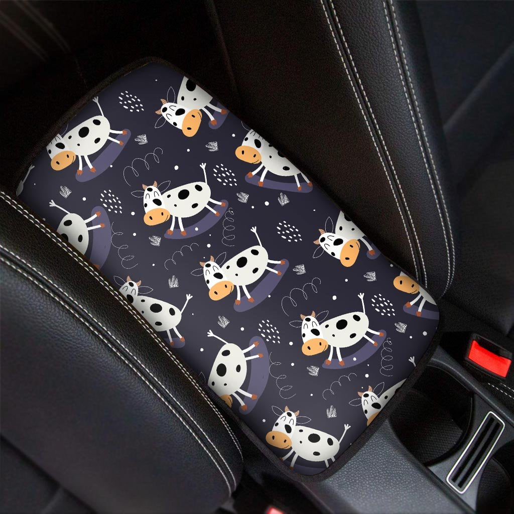 Black Cartoon Cow Print Car Console Cover-grizzshop