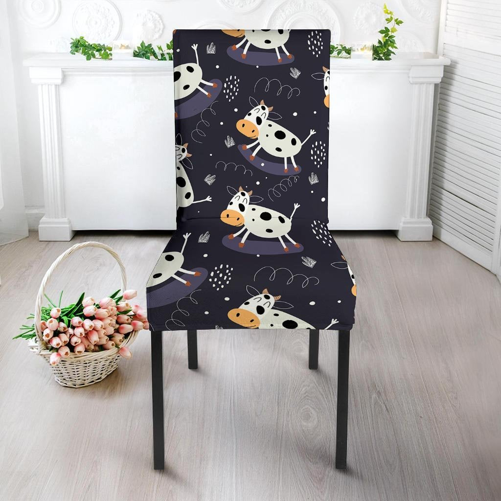 Black Cartoon Cow Print Chair Cover-grizzshop