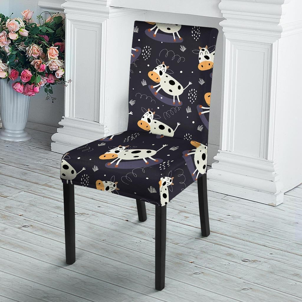 Black Cartoon Cow Print Chair Cover-grizzshop