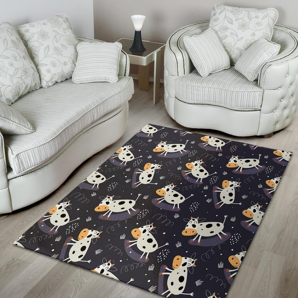 Black Cartoon Cow Print Floor Mat-grizzshop