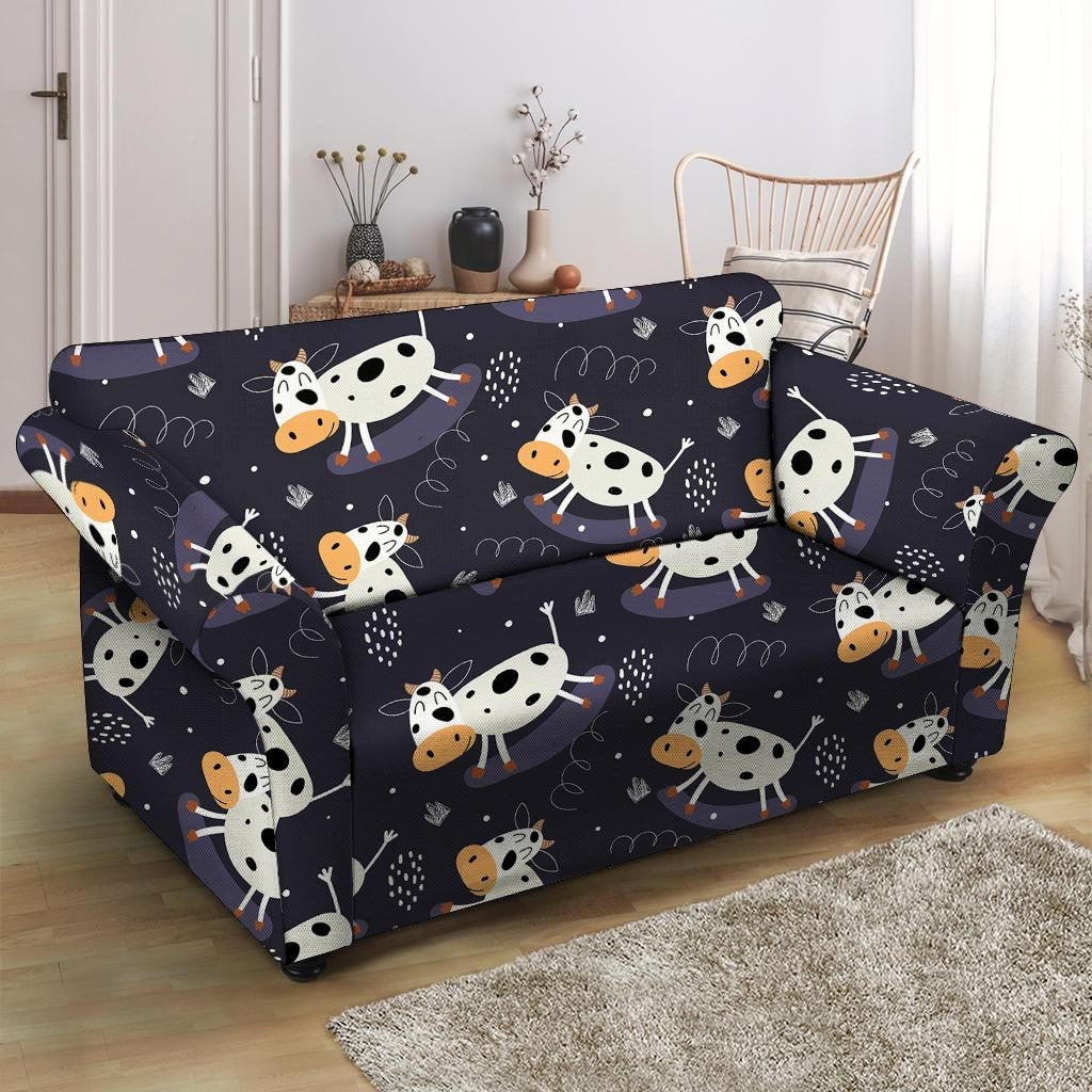 Black Cartoon Cow Print Loveseat Cover-grizzshop