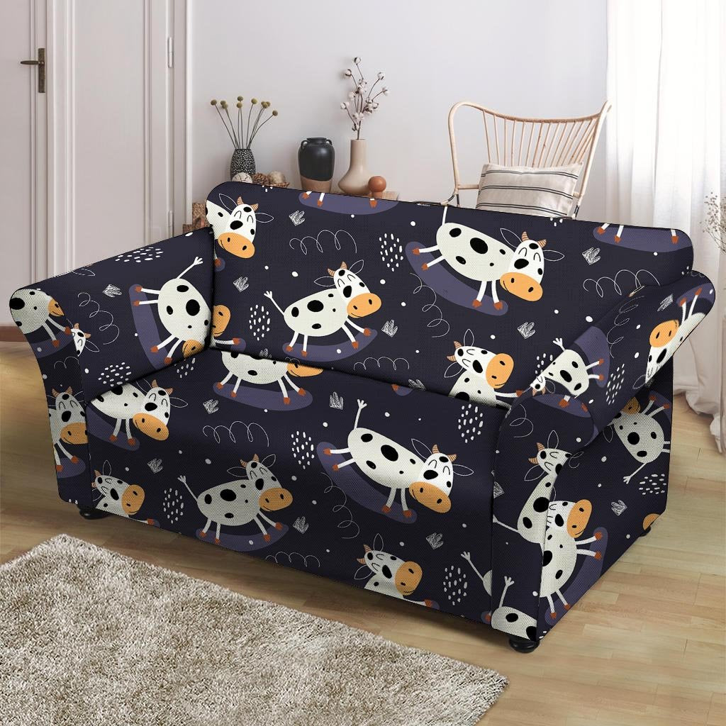 Black Cartoon Cow Print Loveseat Cover-grizzshop