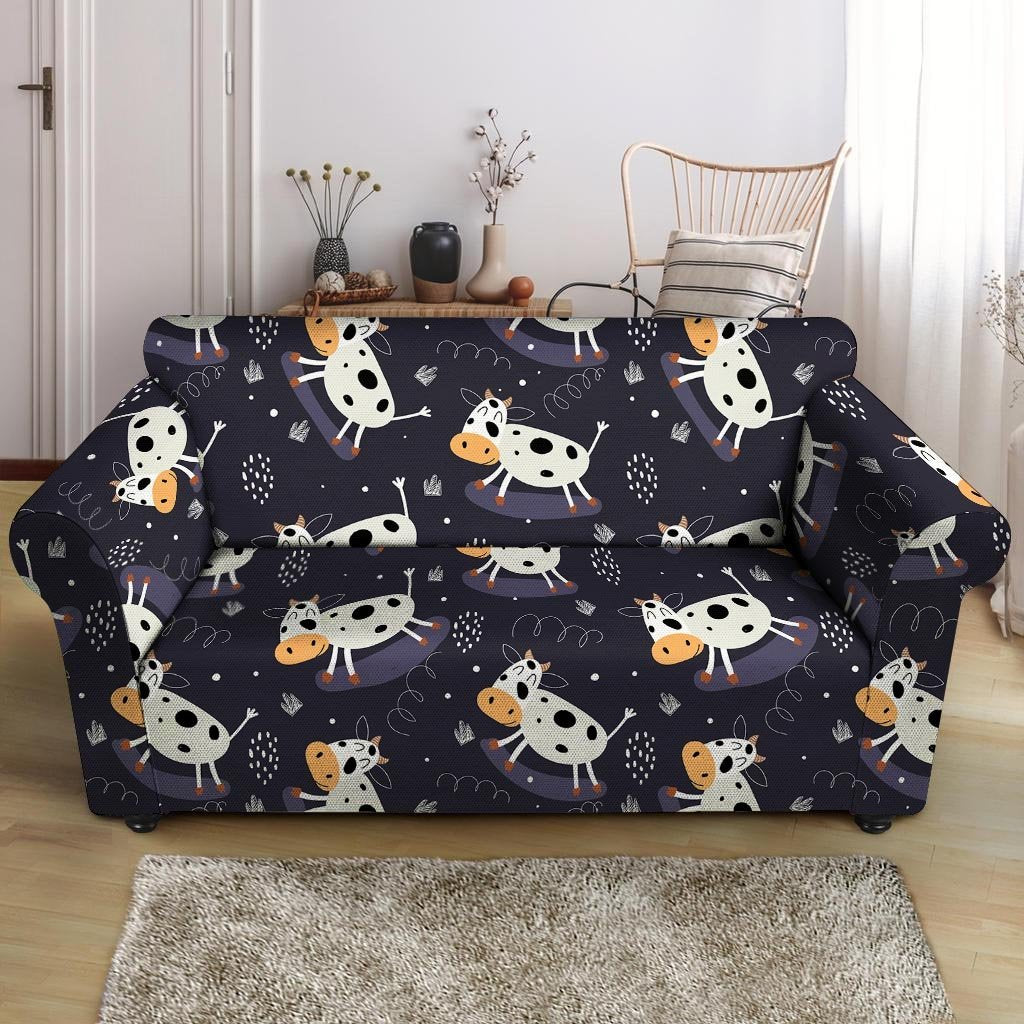 Black Cartoon Cow Print Loveseat Cover-grizzshop