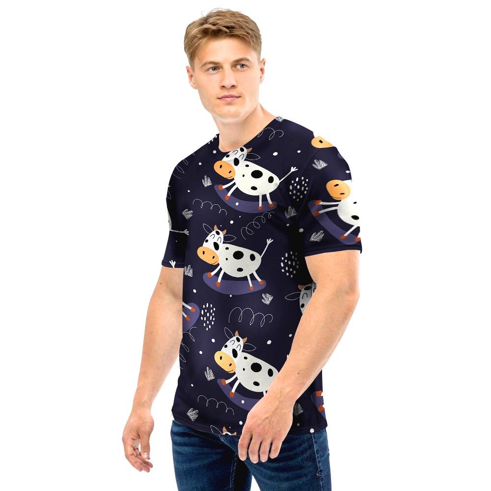 Black Cartoon Cow Print Men T Shirt-grizzshop