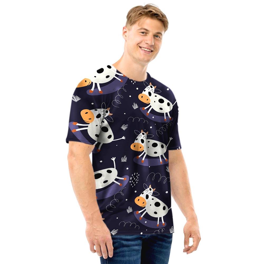 Black Cartoon Cow Print Men T Shirt-grizzshop