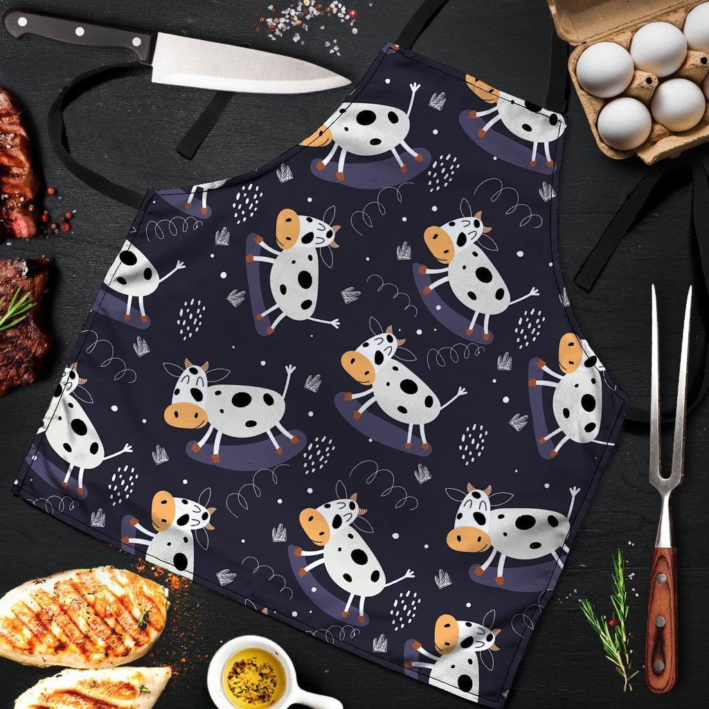 Black Cartoon Cow Print Men's Apron-grizzshop