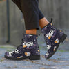 Black Cartoon Cow Print Men's Boots-grizzshop