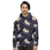 Black Cartoon Cow Print Men's Hoodie-grizzshop