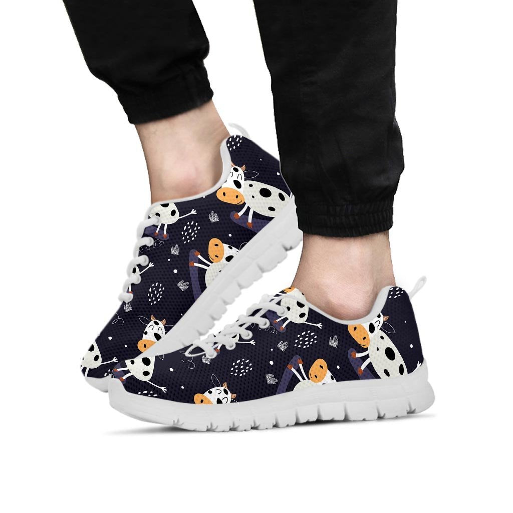 Black Cartoon Cow Print Men's Sneakers-grizzshop