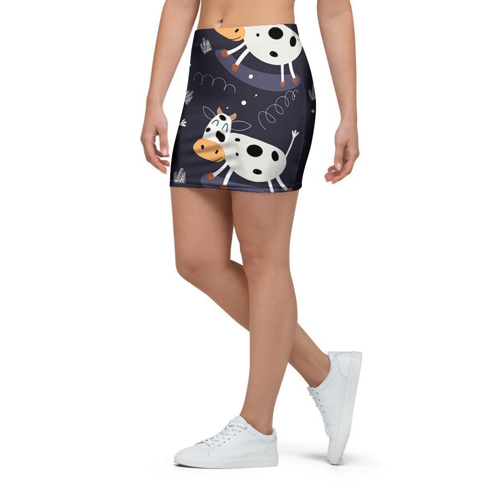 Black Cartoon Cow Print Mini Skirt-grizzshop
