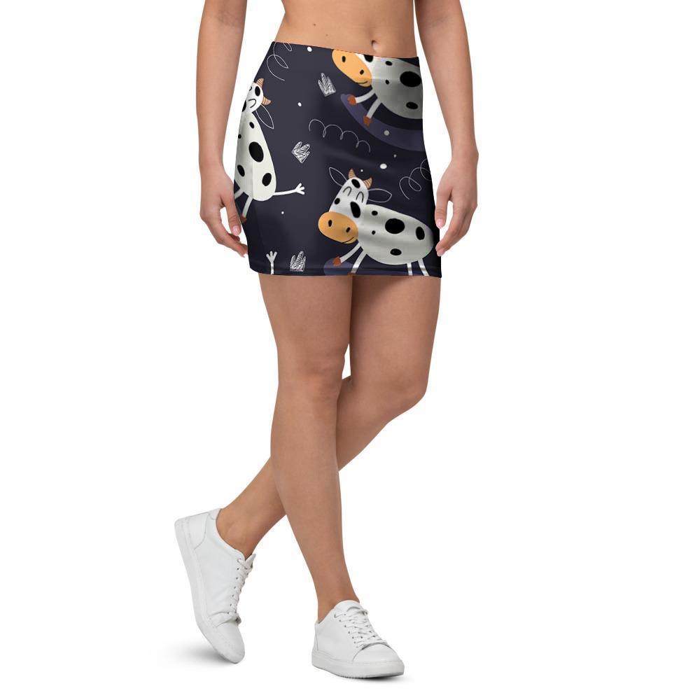 Black Cartoon Cow Print Mini Skirt-grizzshop