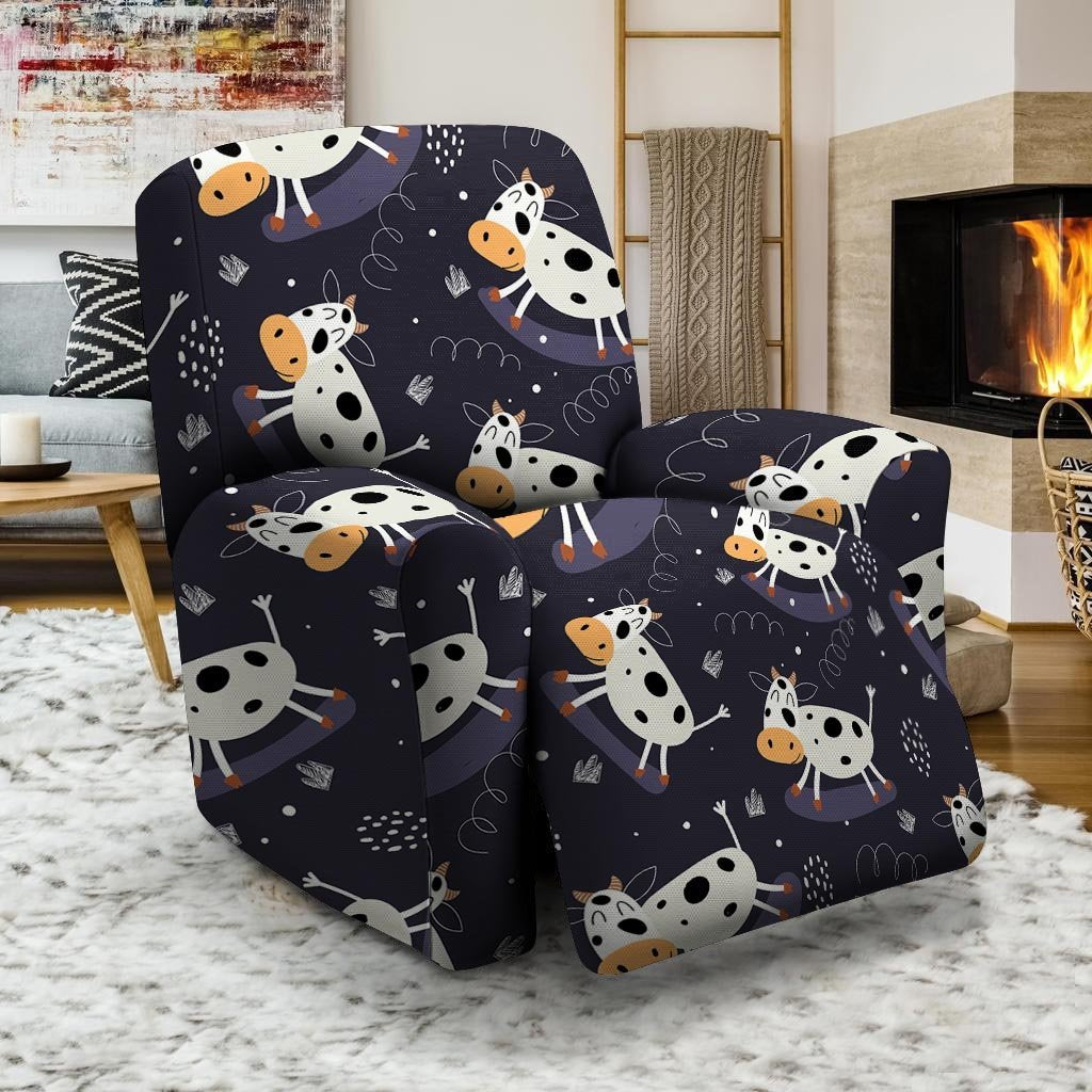 Black Cartoon Cow Print Recliner Cover-grizzshop