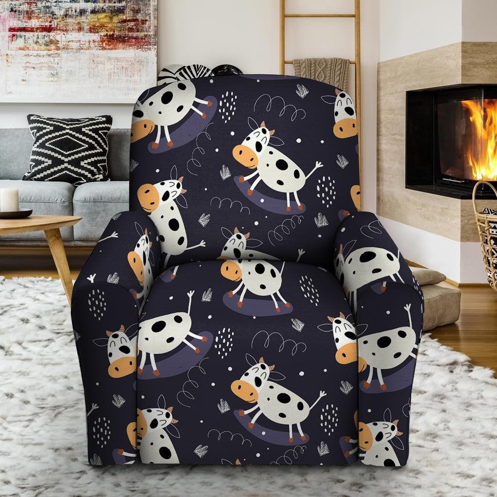 Black Cartoon Cow Print Recliner Cover-grizzshop