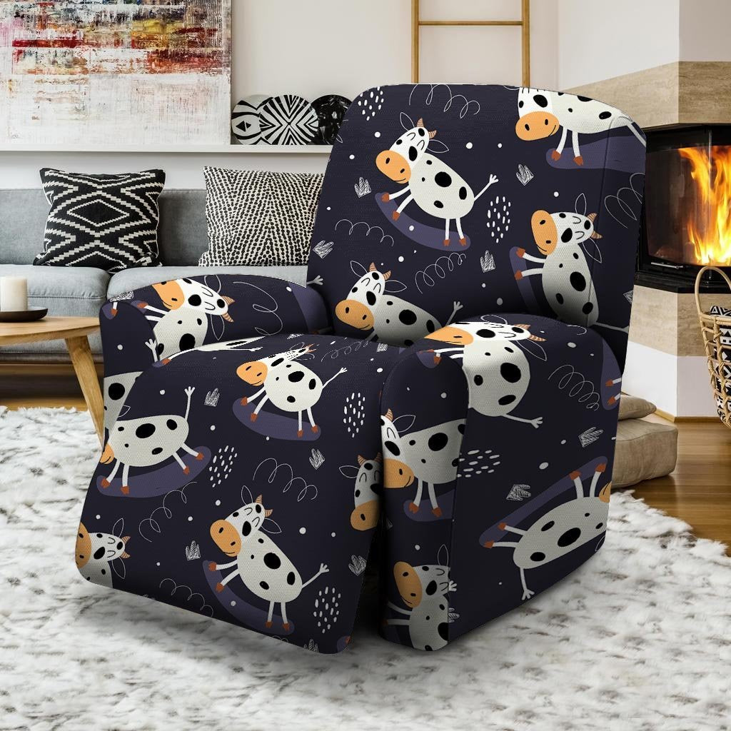 Black Cartoon Cow Print Recliner Cover-grizzshop