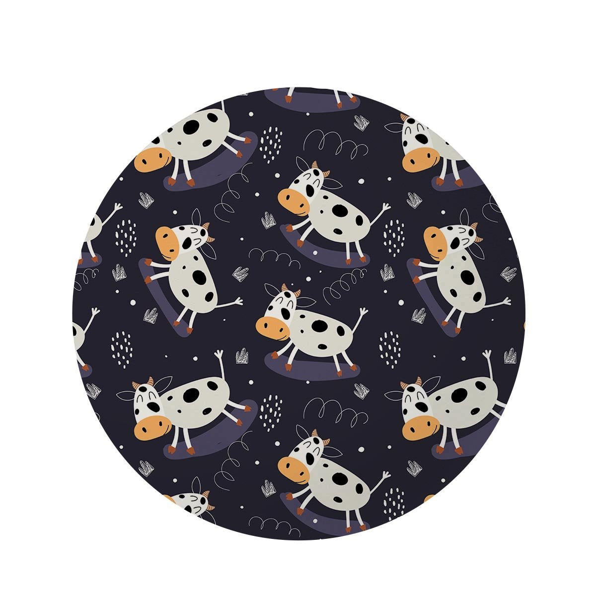 Black Cartoon Cow Print Round Rug-grizzshop